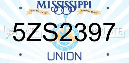 5ZS2397 Mississippi License Plate
