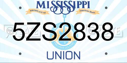 5ZS2838 Mississippi License Plate