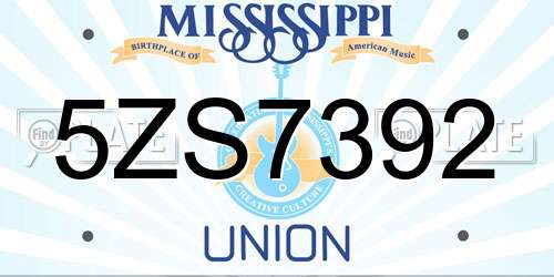 5ZS7392 Mississippi License Plate
