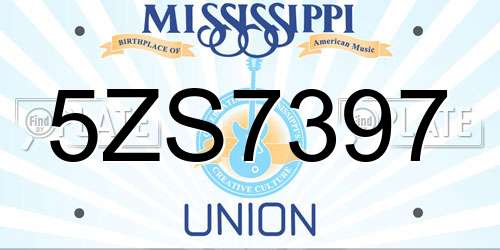 5ZS7397 Mississippi License Plate