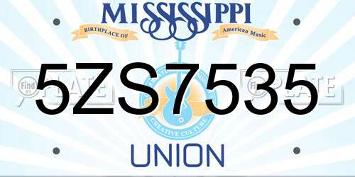 5ZS7535 Mississippi License Plate
