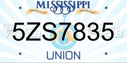 5ZS7835 Mississippi License Plate