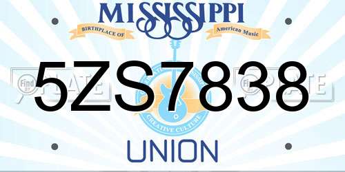 5ZS7838 Mississippi License Plate