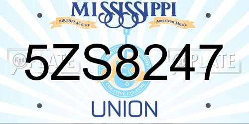 5ZS8247 Mississippi License Plate