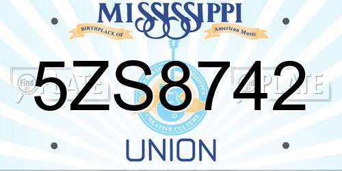 5ZS8742 Mississippi License Plate