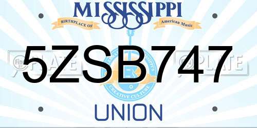 5ZSB747 Mississippi License Plate