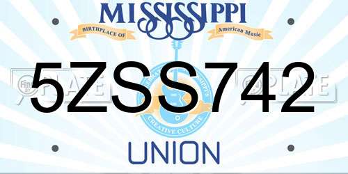5ZSS742 Mississippi License Plate