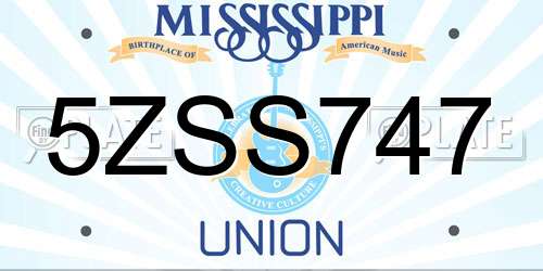 5ZSS747 Mississippi License Plate