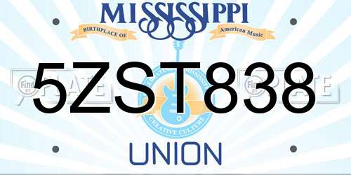 5ZST838 Mississippi License Plate