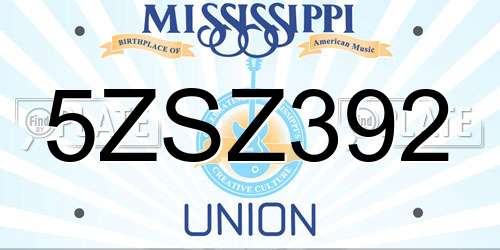 5ZSZ392 Mississippi License Plate