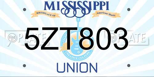 5ZT803 Mississippi License Plate