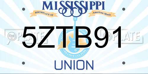 5ZTB91 Mississippi License Plate
