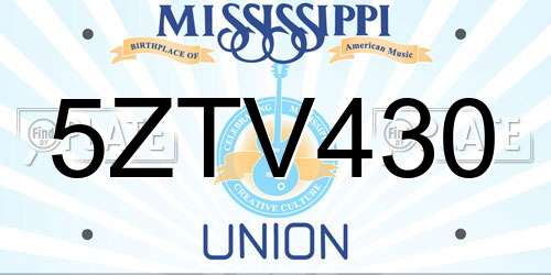 5ZTV430 Mississippi License Plate