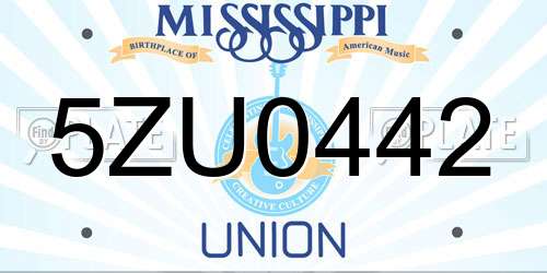 5ZU0442 Mississippi License Plate