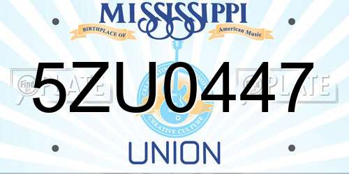 5ZU0447 Mississippi License Plate