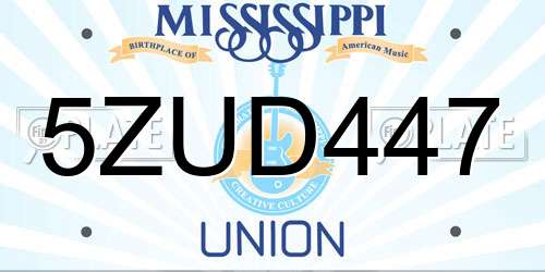 5ZUD447 Mississippi License Plate