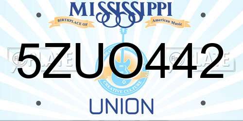 5ZUO442 Mississippi License Plate