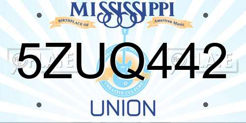 5ZUQ442 Mississippi License Plate