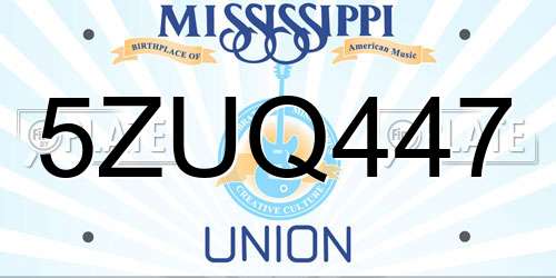5ZUQ447 Mississippi License Plate