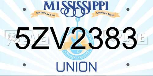 5ZV2383 Mississippi License Plate