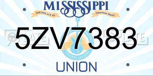 5ZV7383 Mississippi License Plate