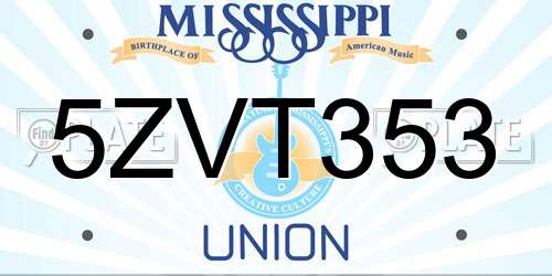 5ZVT353 Mississippi License Plate