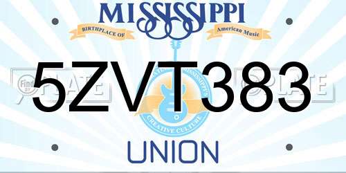 5ZVT383 Mississippi License Plate