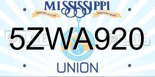 5ZWA920 Mississippi License Plate
