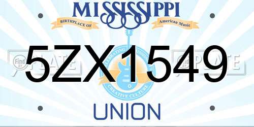 5ZX1549 Mississippi License Plate