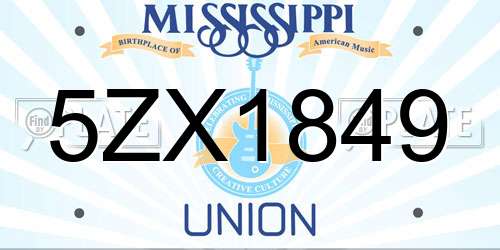 5ZX1849 Mississippi License Plate