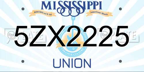 5ZX2225 Mississippi License Plate