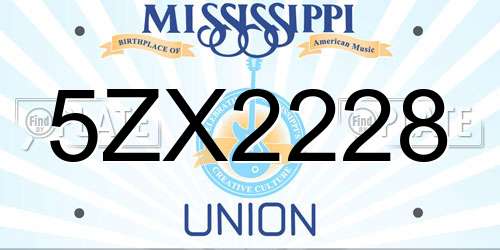 5ZX2228 Mississippi License Plate