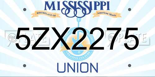5ZX2275 Mississippi License Plate