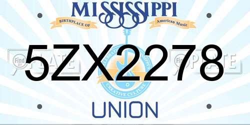 5ZX2278 Mississippi License Plate