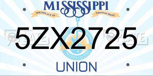 5ZX2725 Mississippi License Plate