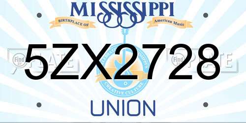 5ZX2728 Mississippi License Plate
