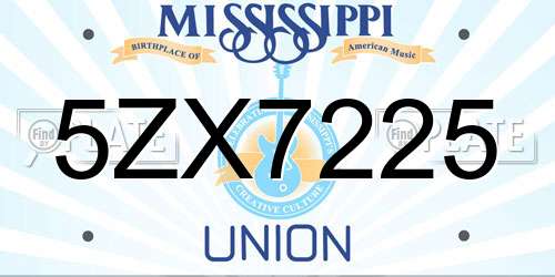 5ZX7225 Mississippi License Plate