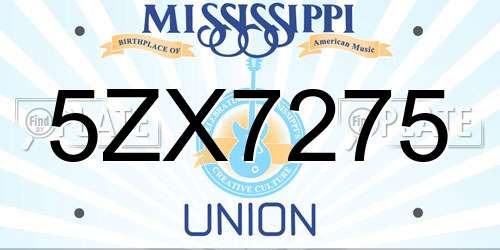 5ZX7275 Mississippi License Plate