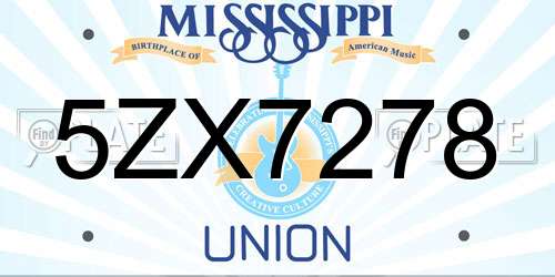5ZX7278 Mississippi License Plate
