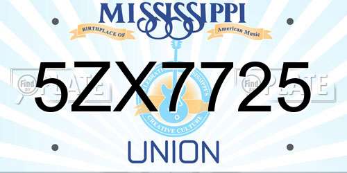 5ZX7725 Mississippi License Plate