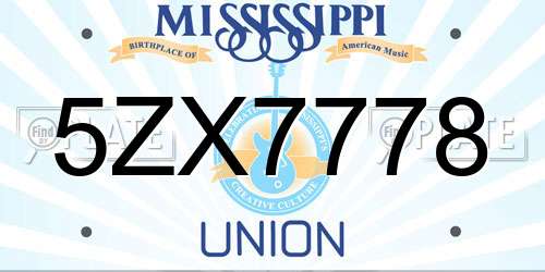 5ZX7778 Mississippi License Plate