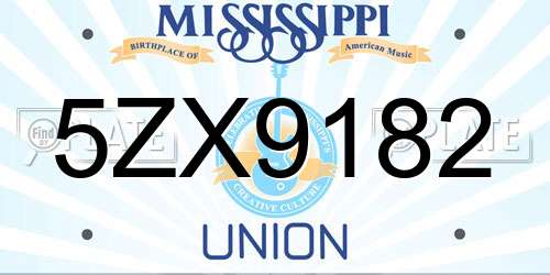 5ZX9182 Mississippi License Plate