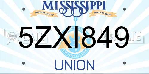 5ZXI849 Mississippi License Plate