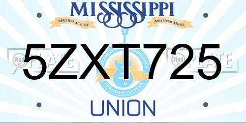 5ZXT725 Mississippi License Plate