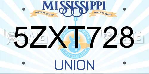 5ZXT728 Mississippi License Plate