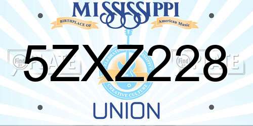 5ZXZ228 Mississippi License Plate