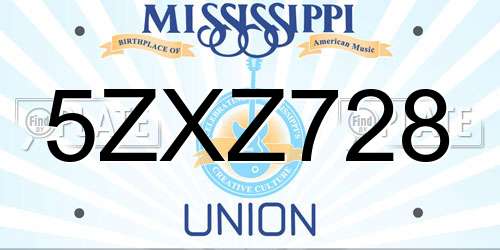 5ZXZ728 Mississippi License Plate