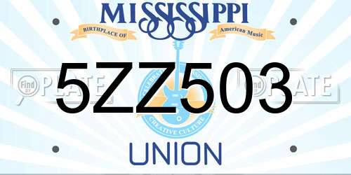 5ZZ503 Mississippi License Plate