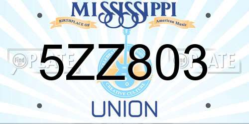 5ZZ803 Mississippi License Plate