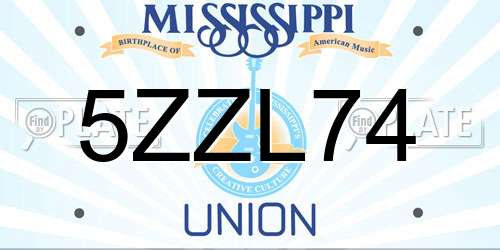 5ZZL74 Mississippi License Plate